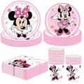 Disney Minnie Mouse Party Decorations Pink Minnie Birthday Tableware Paper Cup Plate Napkins for