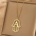 A-Z Alphabet Letter Hamsa Hand Necklace For Women Stainless Steel Jewelry Pagan Of Fatima Necklace