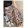 2023 Summer Leopard Print Skirt Women A-line High Waist Slik Satin Skirt Midi Elegant Vintage Long