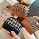 Houndstooth Fabric Embroidery Women Coin Purses Canvas Leather Card Holders Bags Double Layers