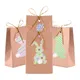 8pcs Easter Bunny Gift Bags Rabbit Kraft paper Treat Bags Easter Party Favors Cookie Candy Gift