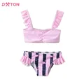 DXTON Girls Swimming Suit 2 Pcs Kids Suspended Tops and Shorts Girls Flamingo Cartoon Print Swimwear