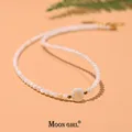 Mother of Pearl Initial Choker 3MM Natural Shell Beads Necklace for Women 26 Letters Stainless Steel