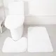 Inyahome White Bathroom Rugs Sets 3 Piece Set Toilet Seat Cover Non-Slip Bath Mats Lid Cover Bath