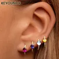 KEYOUNUO Gold Filled Silver Color CZ Hoop Earrings For Women Zircon Colorful Golden Earrings Fashion