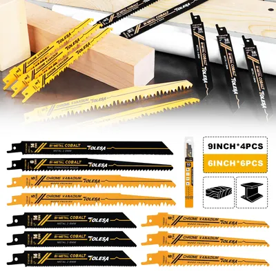TOLESA 10PCS Reciprocating Bi-metal Saw Blades for Wood Pruning PVC Cutting Heavy Metal Cutting Metal Tube Sheet for Window Door