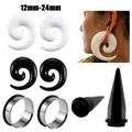 2PC Black White Acrylic Spiral Ear Stretcher Taper Big Size Piercing Ear Expander Steel Tunnel