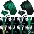 Elegant Stripe Men Tie High Quality Silk Woven Pocket Square Cufflinks Suit Necktie Sets Party