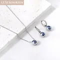 LUXUKISSKIDS White Purple Stone Round Earrings Necklace Trendy Shiny Cubic Zirconia Jewelry Sets For