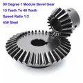 1PCS Single 45# Steel 90 Degree 1 Module Bevel Gear 15 Teeth To 40 Teeth Meshing Angle Gear Bore