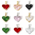 1 Piece Copper Valentine's Day Charms Gold Color Heart Multicolour Cubic Zirconia Pendants For DIY