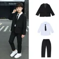 School Children Clothes Boys Suit Casual Blazer Jacket Trousers Two Pieces Kids Costume Black 12 13