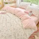 Ins Pink Floral Bedding Set For Girls Boys Double Size Flat Sheet Duvet Cover and Pillowcase Soft