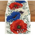 Poppy Flowers Eucalyptus Summer Table Runner Spring Kitchen Dining Tablecloth Home Decoration