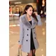 Womens Faux Fur Collar Solid Trench Coats Lady Slim Double Breasted Woolen Jackets Coat New Autumn