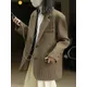 HanOrange 2024 Winter Vintage Plaid Wool Suit Coat Women Loose Silhouette Woolen Blazer Jacket for