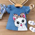 PatPat Baby Girl Cute Cat Print Ruffled Short-sleeve Dress Soft and Comfortable Perfect for Outings