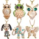 2024 New Painted Pearl Owl Pendant Stainless Steel Chain Rhinestone Animal Element Fashion Women's