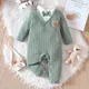 Spring And Autumn Boys And Girls Polo Neck Long Sleeve Bow Romper Open Button Pants Fashionable And