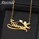 Atoztide Personalized Custom Name Necklace for Women Stainless Steel Angel Butterfly Pendant Link