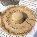 Women Summer Natural Raffia Straw Hat Female Fashion Ribbon Floppy Shading Wide Brim Sun Hats Lady