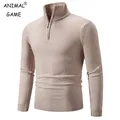 New Men's Sweater Half Zipper Pullovers Winter Warm Stand Collar Turtleneck Cotton Knitted Sweater