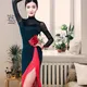 Long Sleeve Dress Women Dresses Big Red Flower Tassel Dance Skirt Latin Dancing Latina Black Sexy