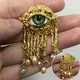 Women Men Vintage Eyes of Demon Brooch Pins Exaggerated Trendy Style Imitated Pearl Delicate Tassels