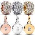 Genuine 925 Sterling Silver Tri-Color Sparkling Pavé Round Charm Padlock and Key Dangle Charm Fit