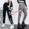 Women's Cargo Pants with Multiple Pockets Female Joggers High Waist Ankle Banded Design Streetwear