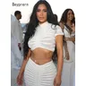Beyprern Kim Kardashian vestito a due pezzi in maglia bianca trasparente elegante maglione
