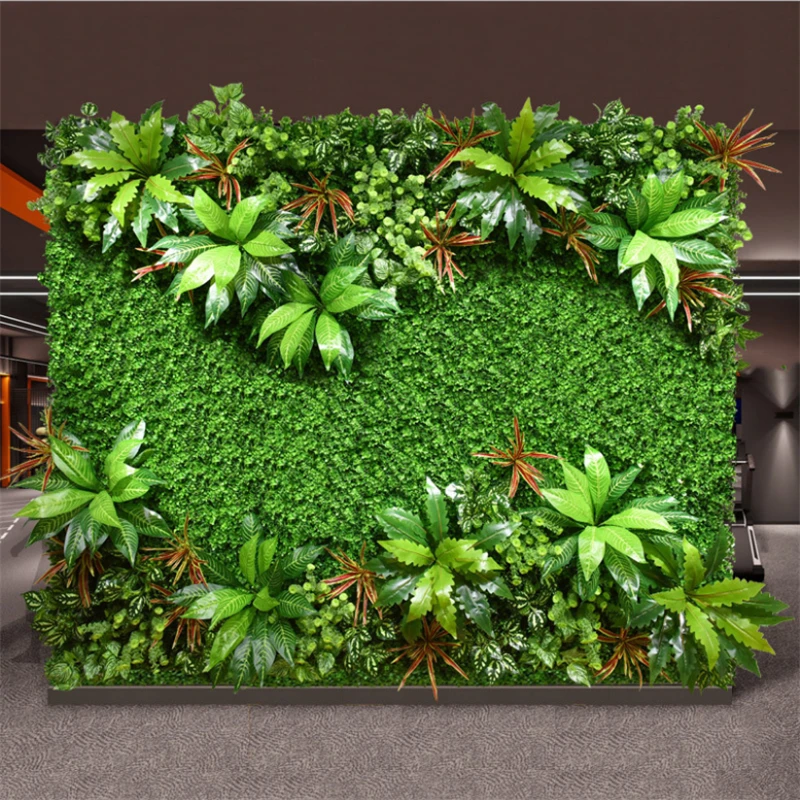 Piante artificiali verdi Pannello da parete Prati da esterno in plastica Fiori finti Decor Sfondo di nozze Festa Giardino Erba Fiore da parete