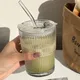 1 pz 450 ml tazza di vetro a strisce bicchieri trasparenti con coperchio e cannuccia tazza di caffè ghiacciato tazza di tè tazza di succo di vetro tazza di acqua di latte bicchieri