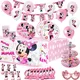Disney Minnie Mouse Party Tableware Set Cup Plates Napkin Banner For Kids Girl Favorate Birthday