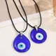 Vintage Deep Blue Evil Eye Pendant Necklace for Women Antique Long Leather Rope Turkish Blue Eye