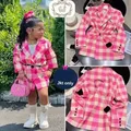 Spring Autumn Girls Blazer Baby Coat Teenage Suit Jacket Kids Blazer Children Clothes Pink Check