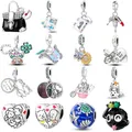 925 Sterling Silver Bag Earphone Butterfly Dog Beads Charms Beads Fit Original Pandora Charms