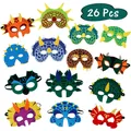 26 Pack Dinosaur Party Masks Masquerade Halloween Dinosaur Face Mask 18 Foam +8 Felt Dino Mask for