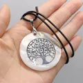 Natural Round Shell Pendant Tree of Life Necklace Fashion Jewelry Mother of Pearl Shells Necklaces