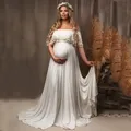 Slash Neck Boho Maternity Photo Shoot Long Dresses Jersey Ruffles Maternity Lace Photography Maxi