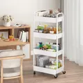 3/4-Tier Movable Plastic Rolling Utility Cart with Handle Multi-Functional Storage Trolley for