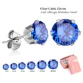 LUXUSTEEL Round/Square Cubic Zirconia Earring Set Colorful BirthStone Push Back Stud Earrings 2022