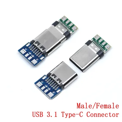 10pcs USB 3.1 Type-C Connector 24 Pins Male / Female Socket Receptacle Adapter to Solder Wire & Cable 24 Pins Support PCB Board