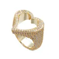 D&Z New Heart Prong Ring Iced Out Cubic Zircon Stones Gold Color Hip Hop Personalised Fashion