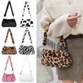 Casual Women's Handbags Underarm Bags Leopard Plush Shoulder Bags Animal Print Bag Messenger Bags