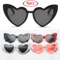 4pcs Heart Shaped Sunglasses Women Cat Eye Female Sun Glasses Brand Retro Love Black White Eyewear