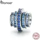 BAMOER Genuine 925 Sterling Silver Gradual Change Round Wheel Blue Melody Clear CZ Crystal Charms