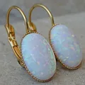 Bridal White Fire Opal Earrings for Bride Earrings Oval Opal Earrings October Birthstone