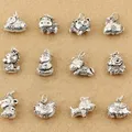 10pcs/lot Antique Silver Color Chinese Zodiac Signs Animal Charms Pendants for Bracelet Necklace DIY