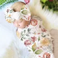 Ylsteed Newborn Photography Wrap with Matching Headband Floral Print Baby Swaddle for Photo Shooting